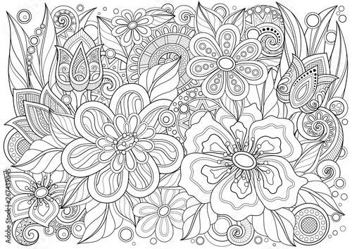 Monochrome Floral Illustration in Doodle Style