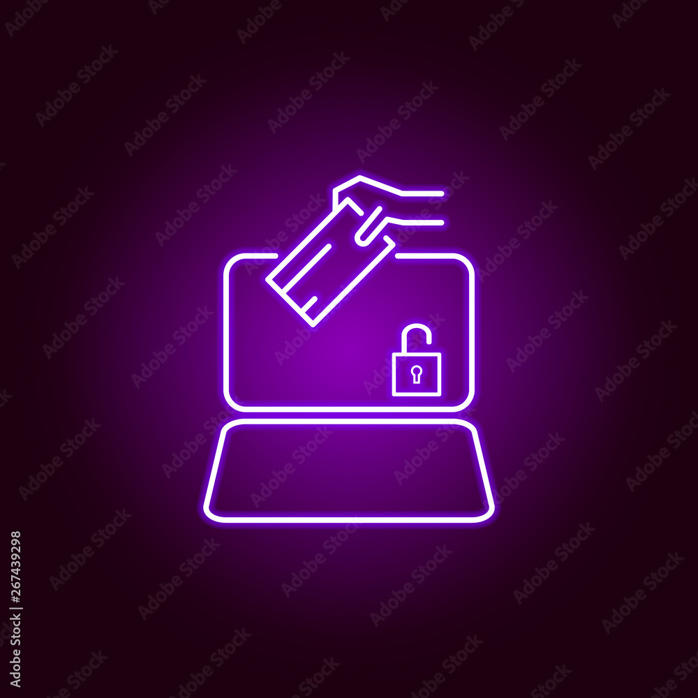 Hacker, theft icon in neon style. Can be used for web, logo, mobile app, UI, UX Hacker, theft icon in neon style. Can be used for web, logo, mobile app, UI, UX