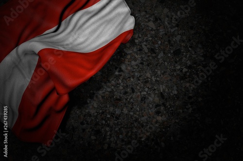 beautiful dark illustration of Austria flag with big folds on dark asphalt with free place for content - any celebration flag 3d illustration..