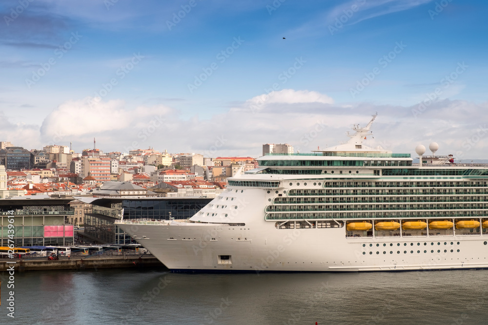 Cruise ship at harbor of La Coruna, La Coruna port, Galicia, Spain