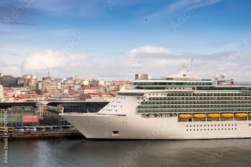 Cruise ship at harbor of La Coruna, La Coruna port, Galicia, Spain © mikhailberkut