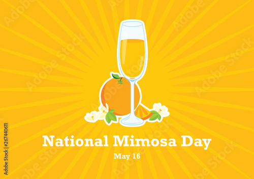National Mimosa Day vector. Glasses of champagne with orange vector illustration. Mimosa vector illustration. Mixed drink with orange juice