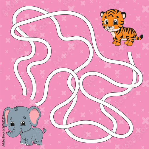 Maze. Game for kids. Funny labyrinth. Education developing worksheet. Activity page. Puzzle for children. Cute cartoon style. Riddle for preschool. Logical conundrum. Color vector illustration.
