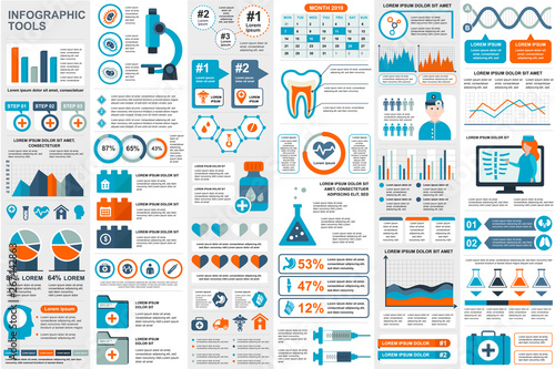 Medical infographic elements data visualization vector design template. Can be used for steps, options, workflow, diagram, flowchart concept, timeline, healthcare icons, research, info graphics.