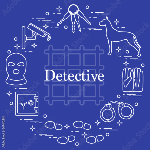 Criminal and detective elements. Crime, law and justice vector icons.