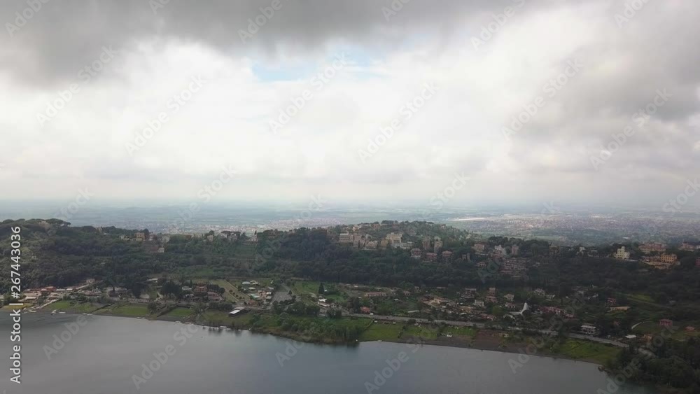 aerial view of coast of Lake Albano and volcanic mountain, Castel Gandolfo Rome, Italy aerial view of coast of Lake Albano and volcanic mountain, Castel Gandolfo Rome, Italy