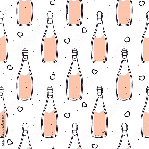 Champagne bottle celebration seamless vector pattern.