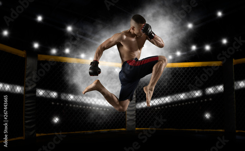 Fototapeta Naklejka Na Ścianę i Meble -  MMA male fighter jumping