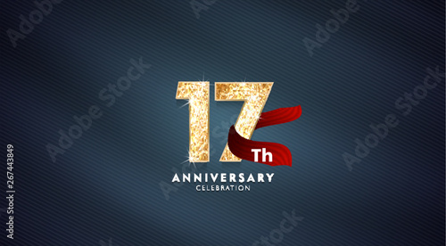 17th Anniversary celebration - Golden numbers with blue fabric background