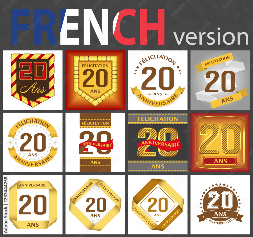 French set of number 20 templates