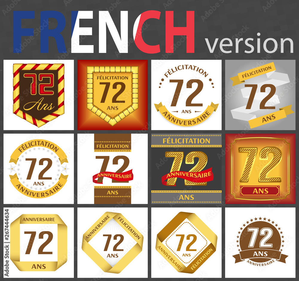 French set of number 72 templates
