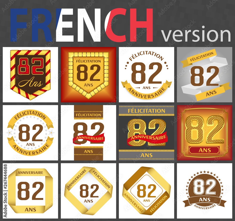 French set of number 82 templates
