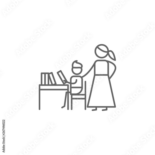 Homework  mother  child icon. Element of family life icon. Thin line icon for website design and development  app development. Premium icon