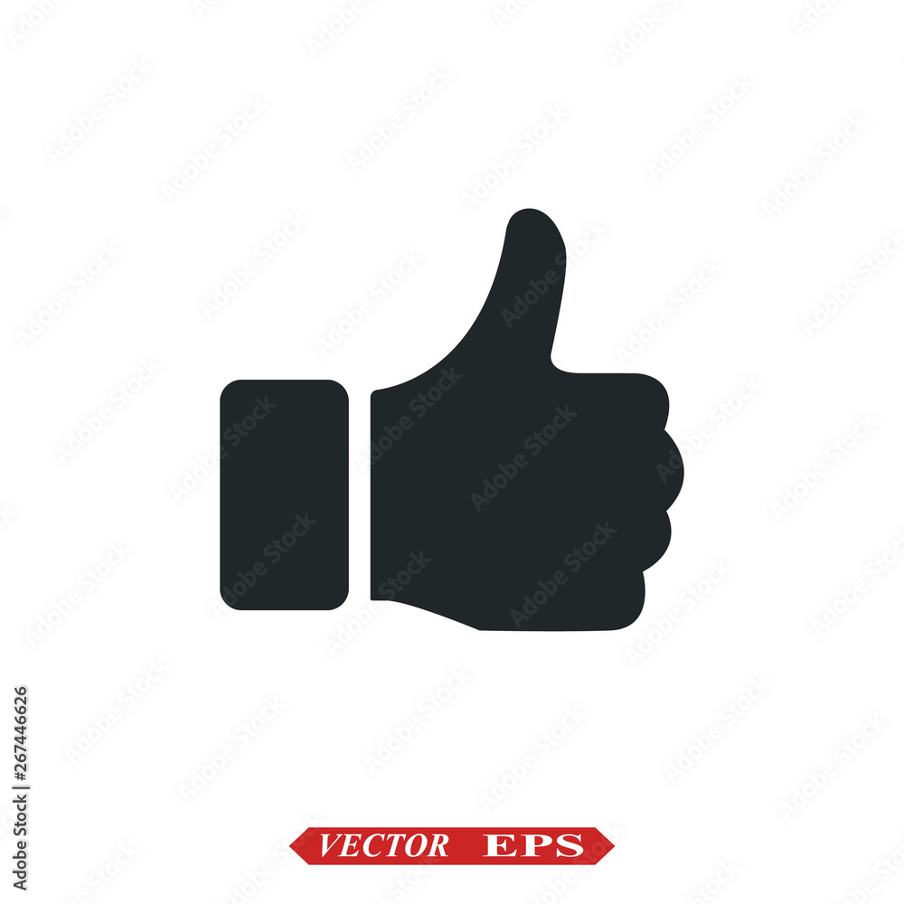 Hand Thumb Up icon flat. Illustration isolated on white background. Vector grey sign symbol Hand Thumb Up icon flat. Illustration isolated on white background. Vector grey sign symbol