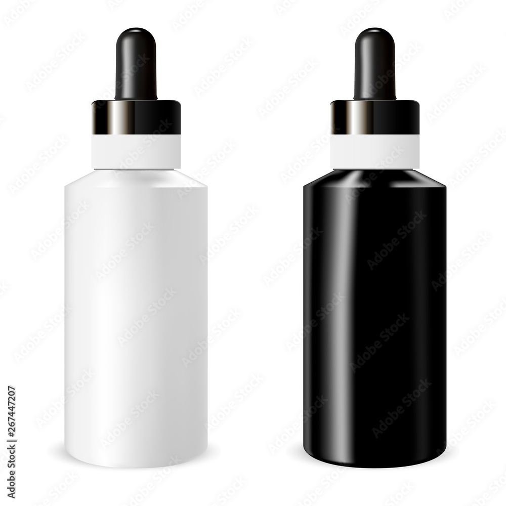 Realistic bottle mock up with dropper. Template for medical or cosmetic