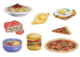 Watercolor food illustration element. Watercolor background Food, cafe, menu, restaurant.