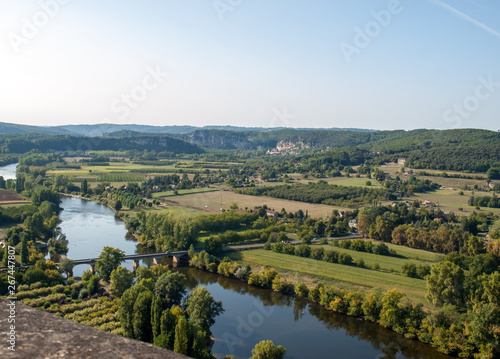View of the River Dordogne and the Dordogne Valley from the walls of the old town of Domme, Dordogne, France © wjarek