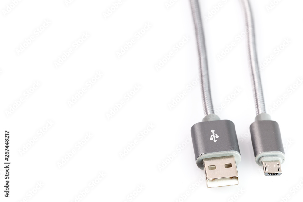 USB Data & Power Cable isolated on White Background. Close up USB Data & Power Cable isolated on White Background. Close up