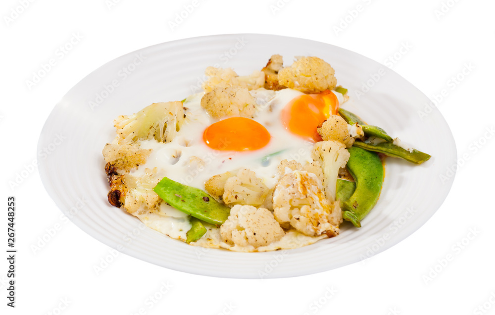 Appetizing cauliflower fried eggs for breakfast