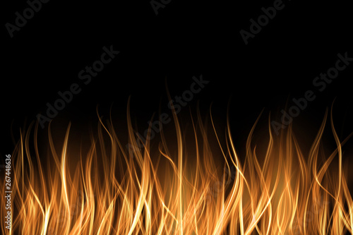 Abstract fire flame light on black background illustration.Realisctic Burning flames.