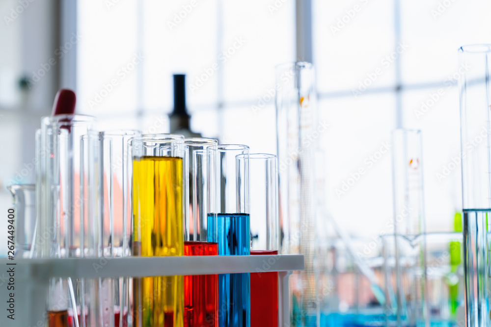 Closeup test tube in science room Closeup test tube in science room