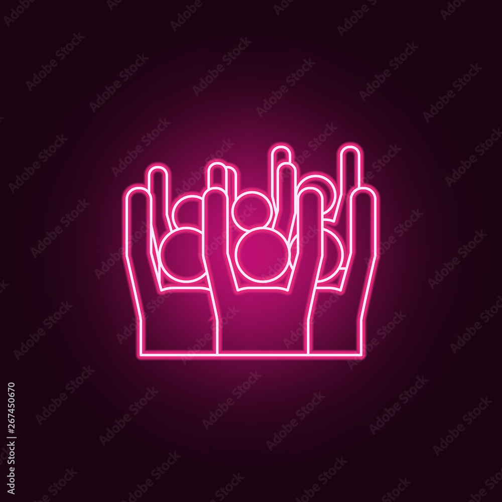 Obraz premium People with arms raised neon icon. Elements of election set. Simple icon for websites, web design, mobile app, info graphics