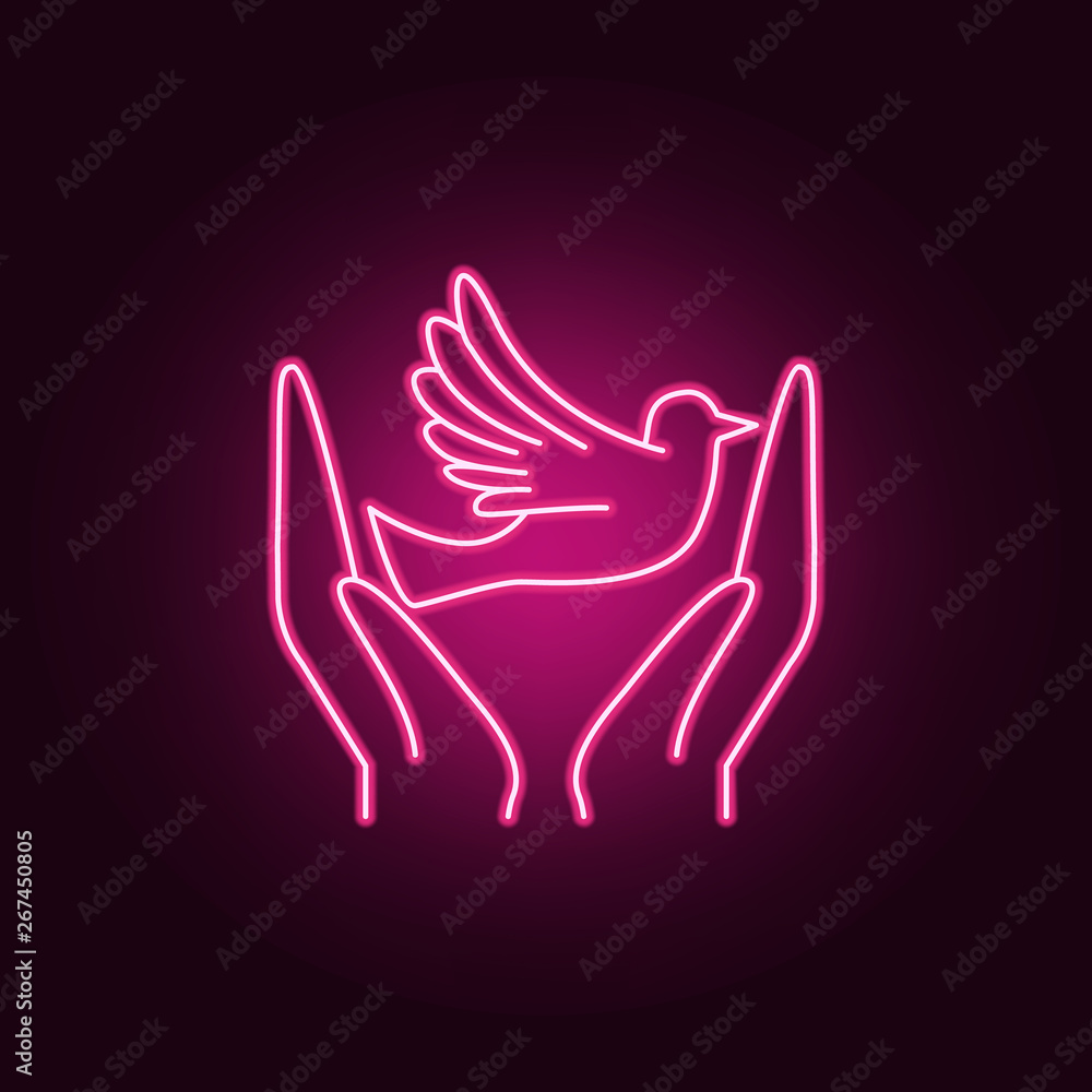 Hands and dove neon icon. Elements of election set. Simple icon for websites, web design, mobile app, info graphics Hands and dove neon icon. Elements of election set. Simple icon for websites, web design, mobile app, info graphics