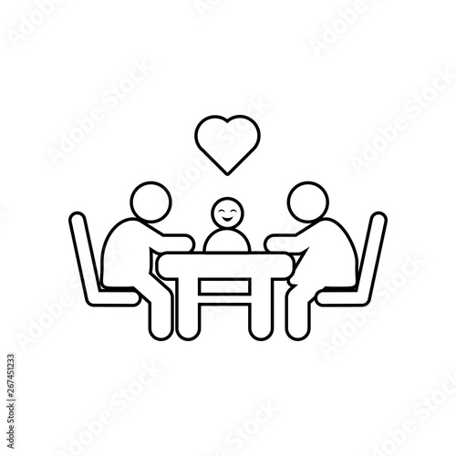 Family sitting at a table with love and hearts icon. Element of family for mobile concept and web apps icon. Outline, thin line icon for website design and development, app