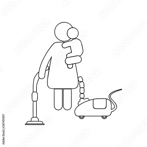 Housewife works in the hands of a child icon. Element of family for mobile concept and web apps icon. Outline, thin line icon for website design and development, app development