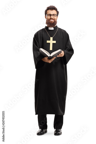 Konstfotografi Father priest with a cross and bible