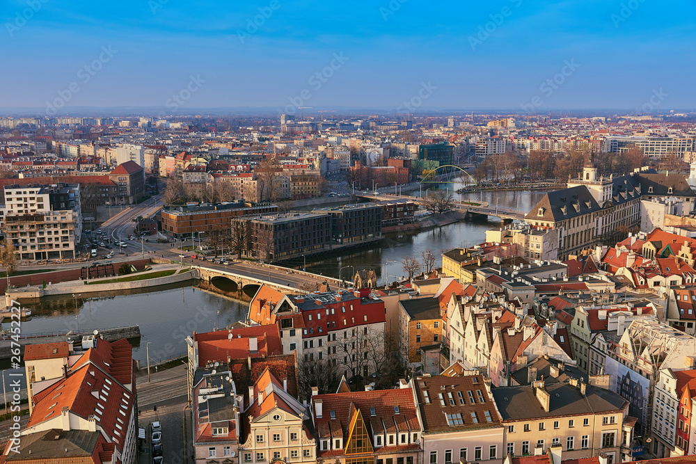 Aerial view on the centre of the city Wroclaw, Poland