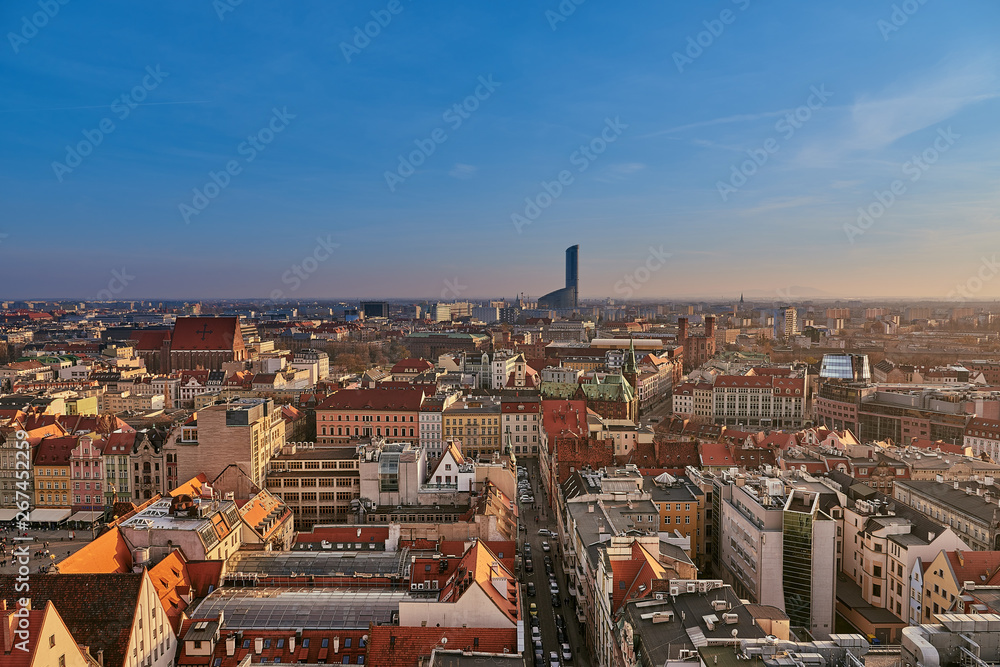 Wroclaw, Poland. Aerial view of Sky Tower and other buildings
