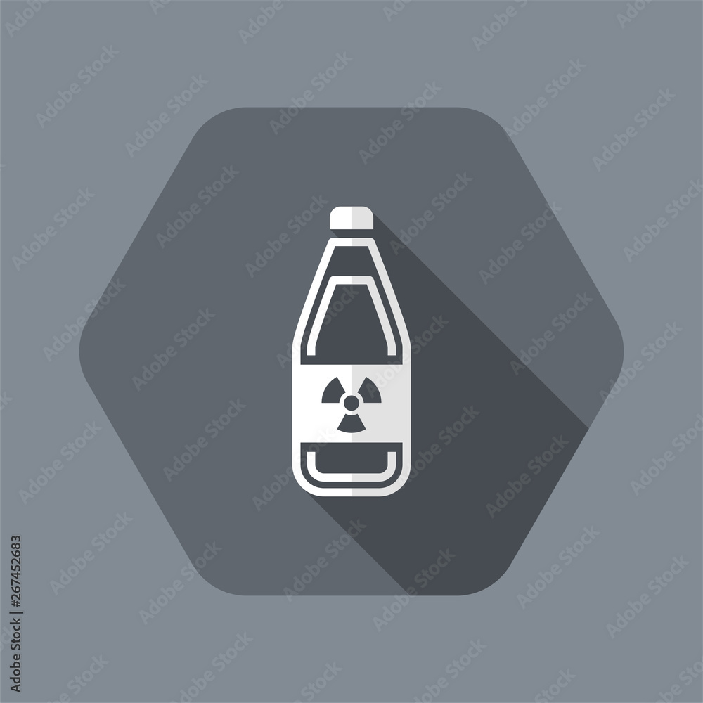 Vector illustration of modern icon depicting a bottle containing liquid dangerous, with symbol radioactive Vector illustration of modern icon depicting a bottle containing liquid dangerous, with symbol radioactive