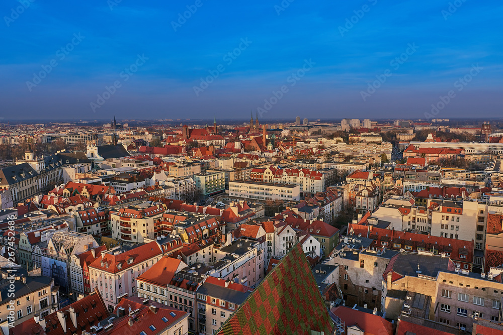 Aerial view on the centre of the city Wroclaw, Poland