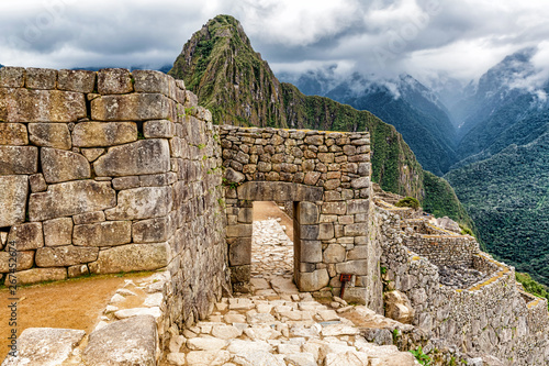 Main Gate to Ancient Incas city of Machu Picchu in Peru.