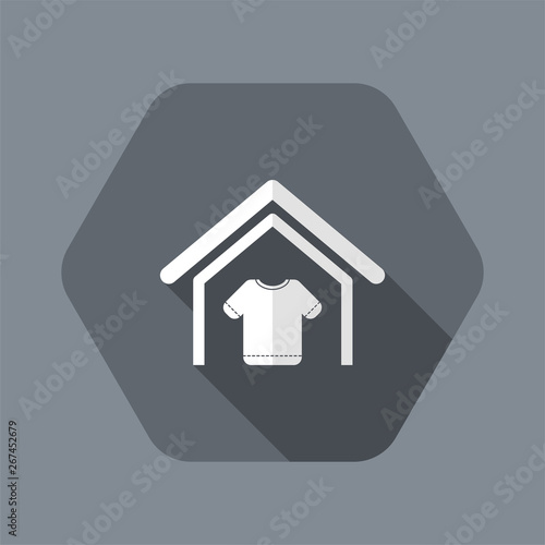 Vector illustration of modern single icon depicting a house with the symbol clothing