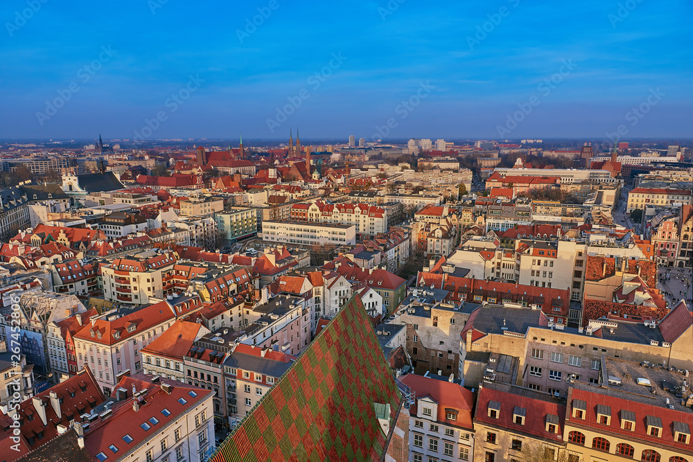 Aerial view on the centre of the city Wroclaw, Poland