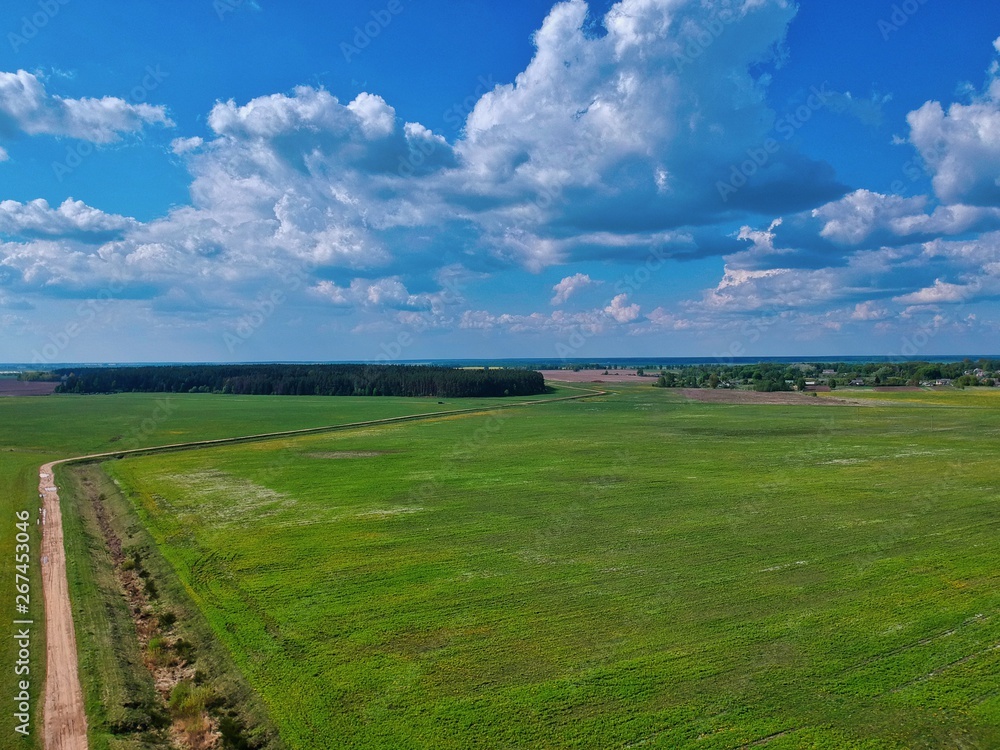 green field and blue sky in Minsk Region of Belarus