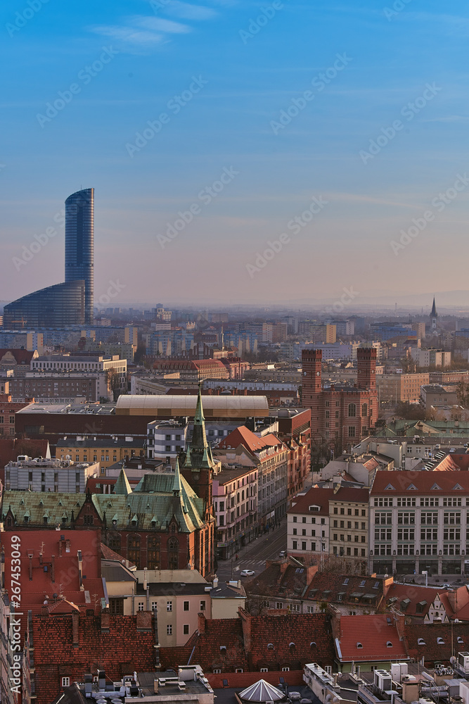 Wroclaw, Poland. Aerial view of Sky Tower and other buildings