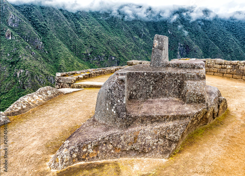 The Intihuatana hitching post for the sun, Sun Temple, Machu Picchu, Peru
