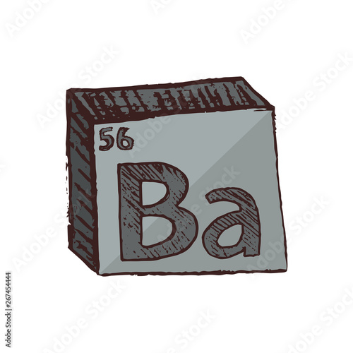 Obraz na plátně Vector three-dimensional hand drawn chemical gray toxic and reactive symbol of barium with an abbreviation Ba from the periodic table of the elements isolated on a white background