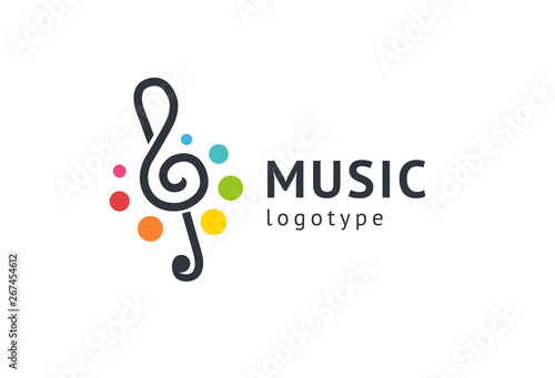 Vector illustration, Graphic Design treble clef logotype. Abstract music icon vector design. Sound recording studio, night party. School of Music, disco, vocal course, composer, singer vector logo.
