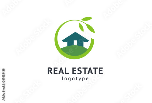 Abstract real estate agent logo icon vector design. Rent, sale of real estate vector logo, House cleaning, home security, real estate auction, grass cutting. Vector building logo concept.