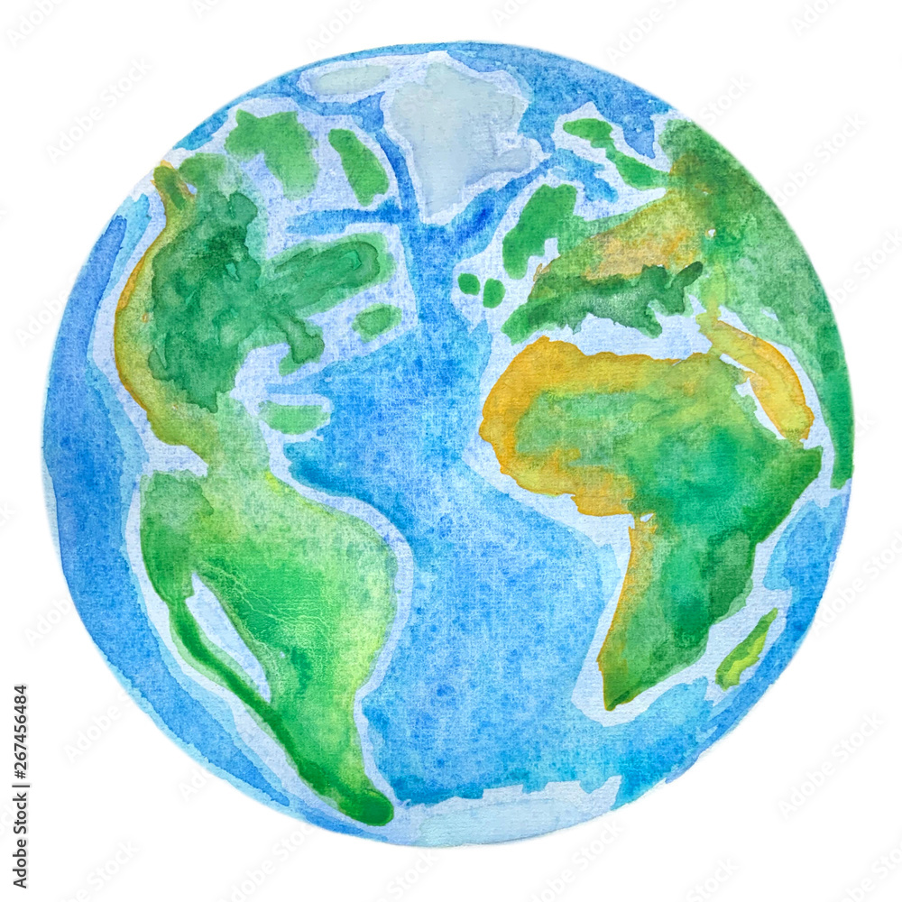 Planet Earth. Globe watercolor illustration drawn by hand Stock ...