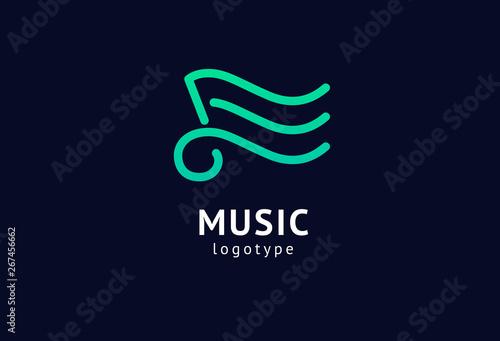Vector illustration, Graphic Design Note web logotype. Abstract music logo icon vector design. Sound recording studio, night party. School of Music, disco, vocal course, composer, singer vector logo.