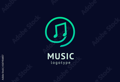 Vector illustration, Graphic Design Note web logotype. Abstract music logo icon vector design. Sound recording studio, night party. School of Music, disco, vocal course, composer, singer vector logo.