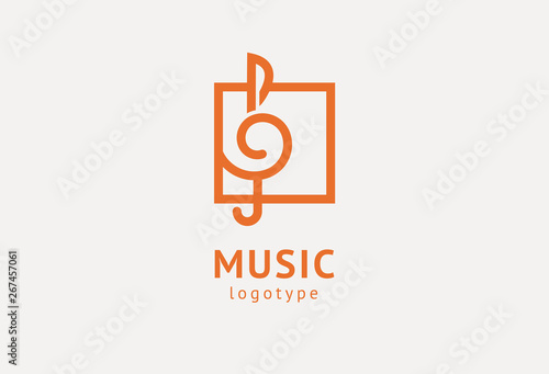 Vector illustration, Graphic Design treble clef logotype. Abstract music icon vector design. Sound recording studio, night party. School of Music, disco, vocal course, composer, singer vector logo.