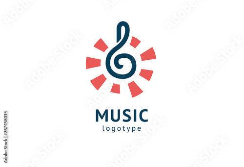 Vector illustration, Graphic Design treble clef logotype. Abstract music icon vector design. Sound recording studio, night party. School of Music, disco, vocal course, composer, singer vector logo.