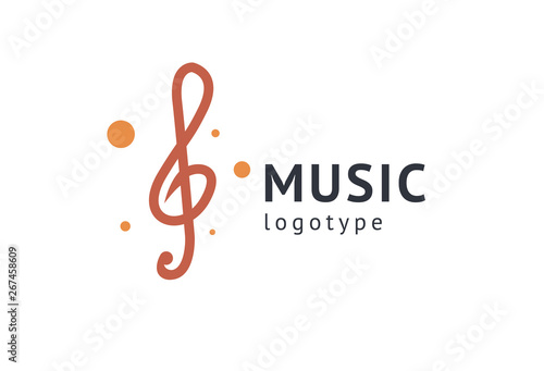 Vector illustration, Graphic Design treble clef logotype. Abstract music icon vector design. Sound recording studio, night party. School of Music, disco, vocal course, composer, singer vector logo.