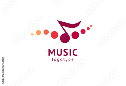 Vector illustration, Graphic Design Note web logotype. Abstract music logo icon vector design. Sound recording studio, night party. School of Music, disco, vocal course, composer, singer vector logo.